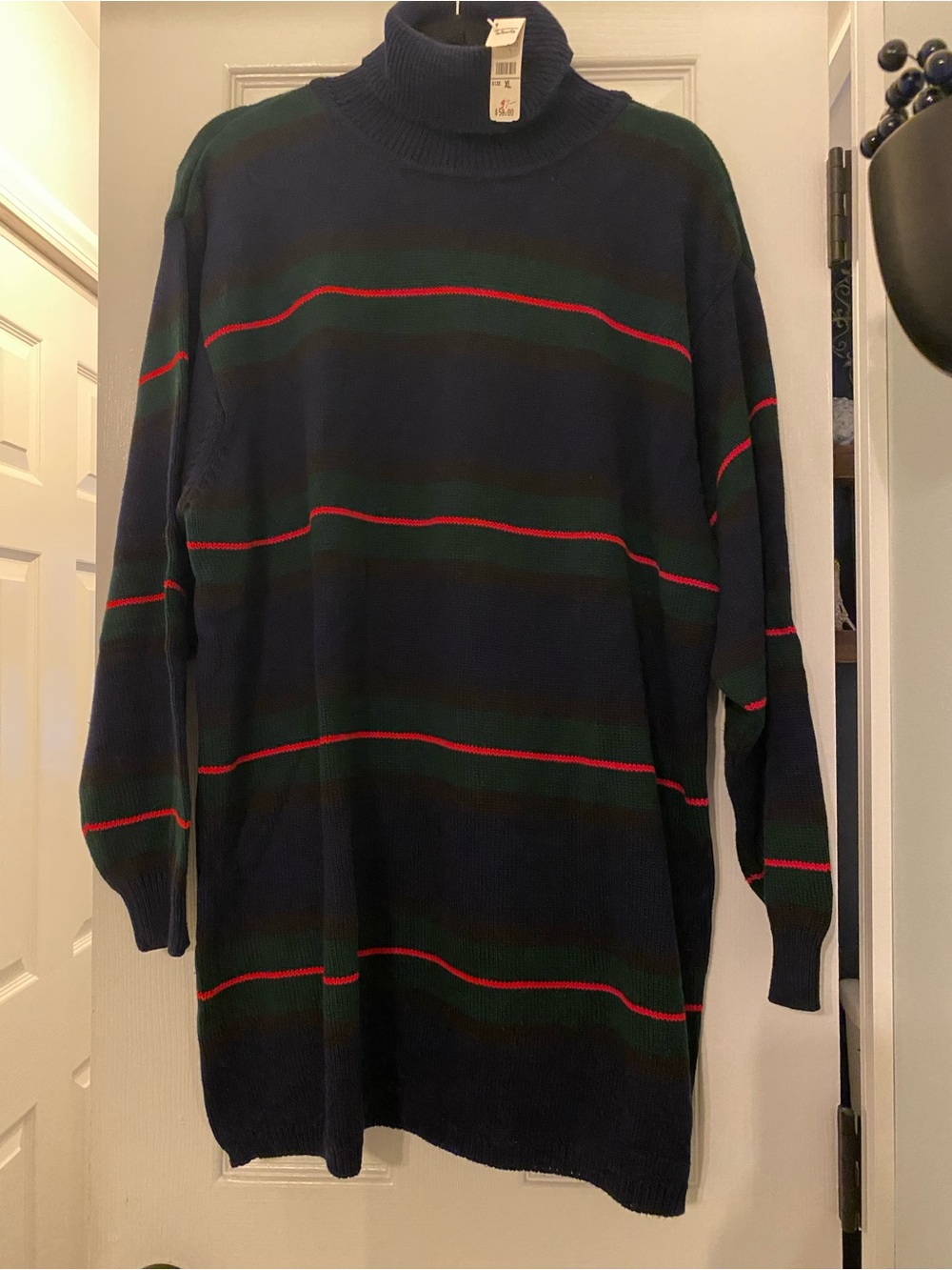 Vintage NWT Talbots XL Navy Striped Turtleneck Sweater Classic Academia 90’s